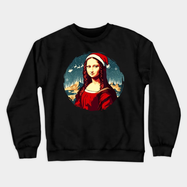 Mona Lisa Santa Hat Funny Christmas Art For Men Women Crewneck Sweatshirt by StarMa